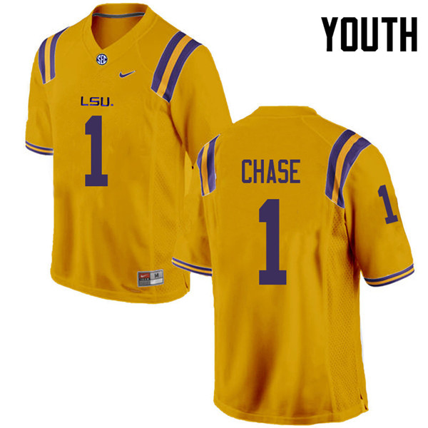 Youth #1 Ja'Marr Chase LSU Tigers College Football Jerseys Sale-Gold